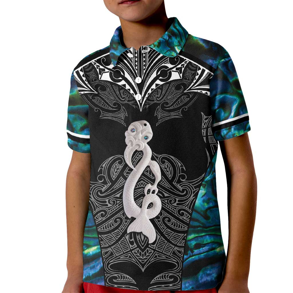 New Zealand Aotearoa Kid Polo Shirt Maori Taniwha Paua Shell LT05 Kid Black - Polynesian Pride