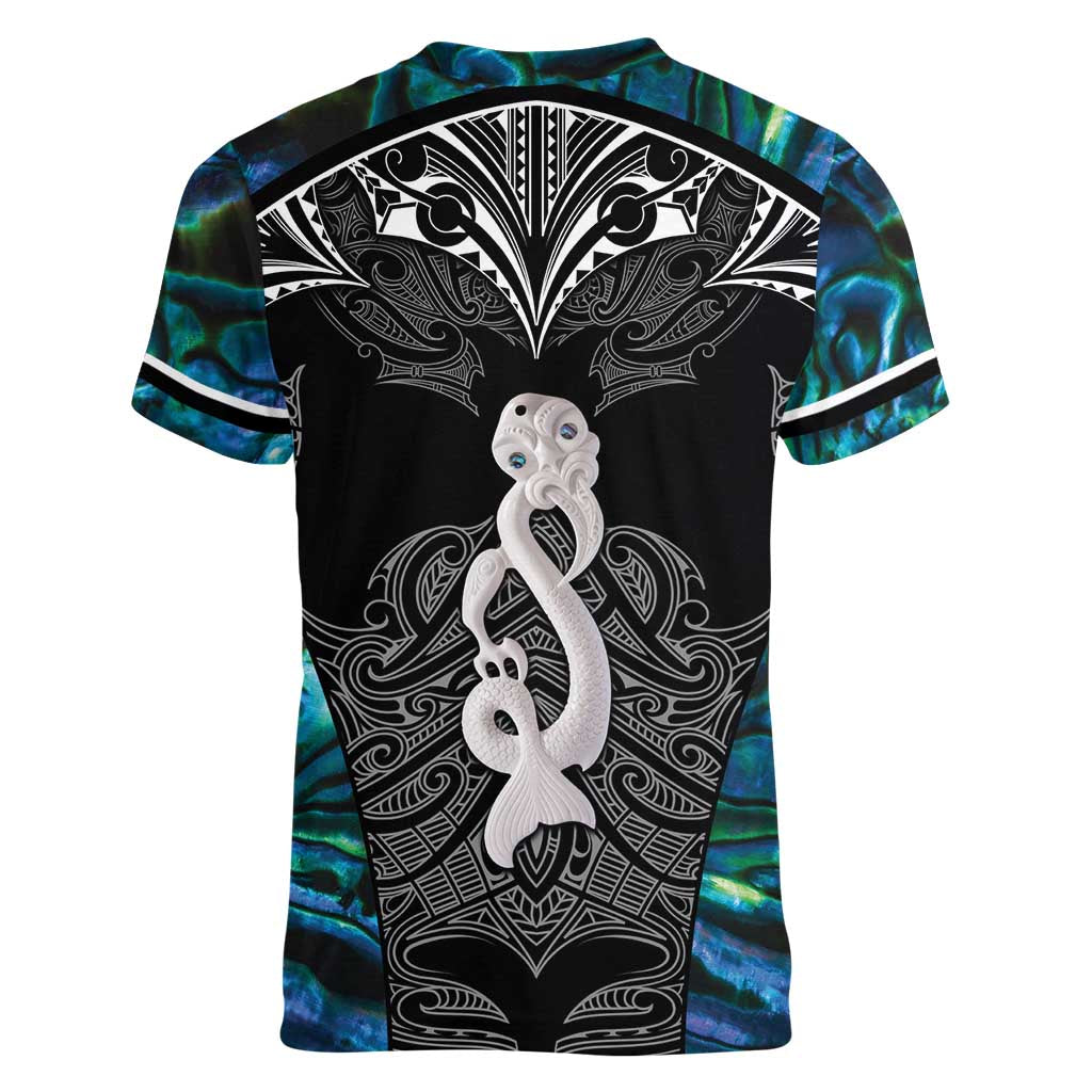 New Zealand Aotearoa Women V-Neck T-Shirt Maori Taniwha Paua Shell LT05 - Polynesian Pride