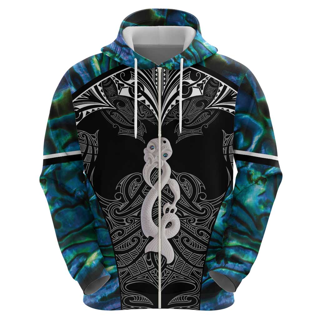 New Zealand Aotearoa Zip Hoodie Maori Taniwha Paua Shell