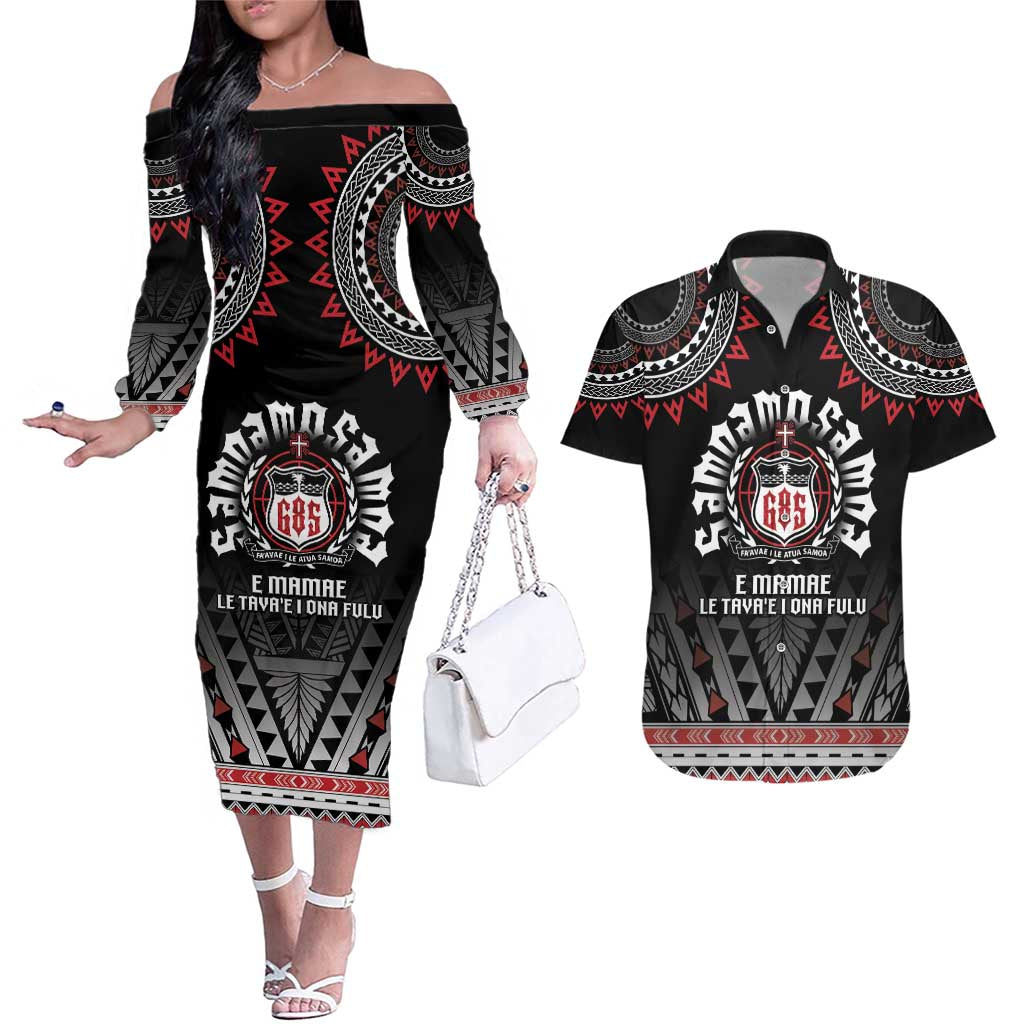 Personalised Samoa Black Saturday Couples Matching Off The Shoulder Long Sleeve Dress and Hawaiian Shirt Samoa For Samoans