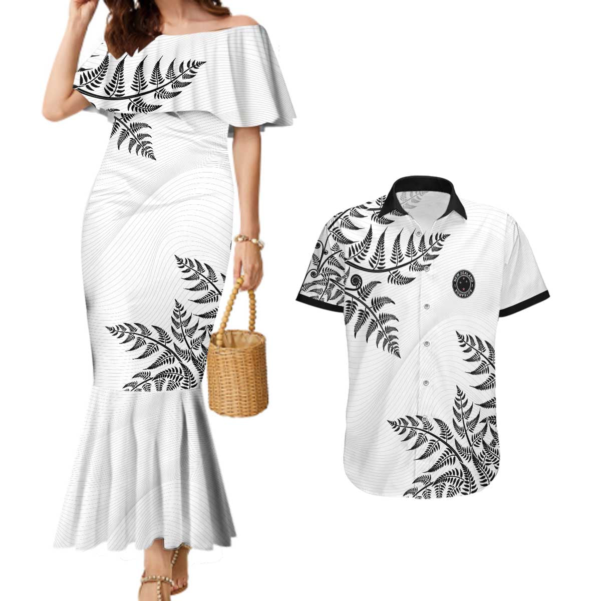 Custom New Zealand Football Couples Matching Mermaid Dress and Hawaiian Shirt Aotearoa Pride - Polynesian Pride