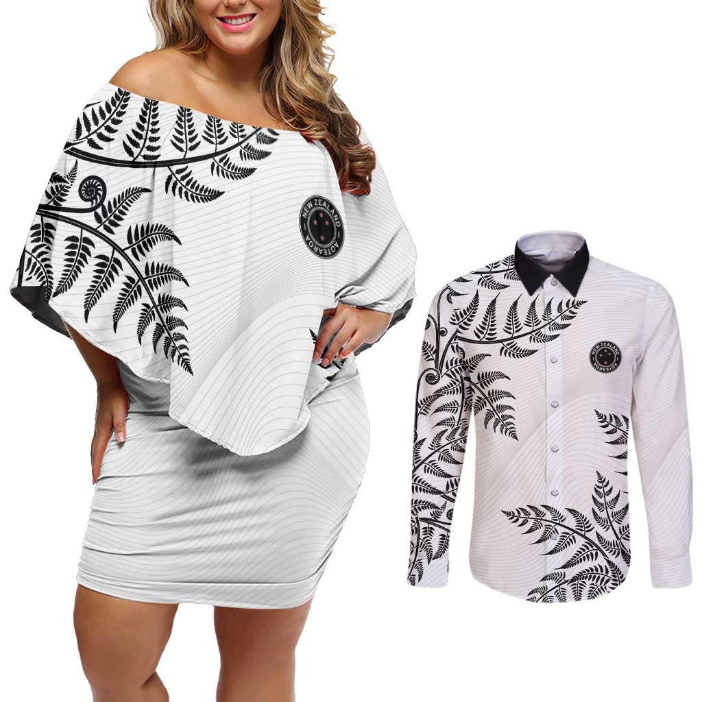 Custom New Zealand Football Couples Matching Off Shoulder Short Dress and Long Sleeve Button Shirt Aotearoa Pride - Polynesian Pride