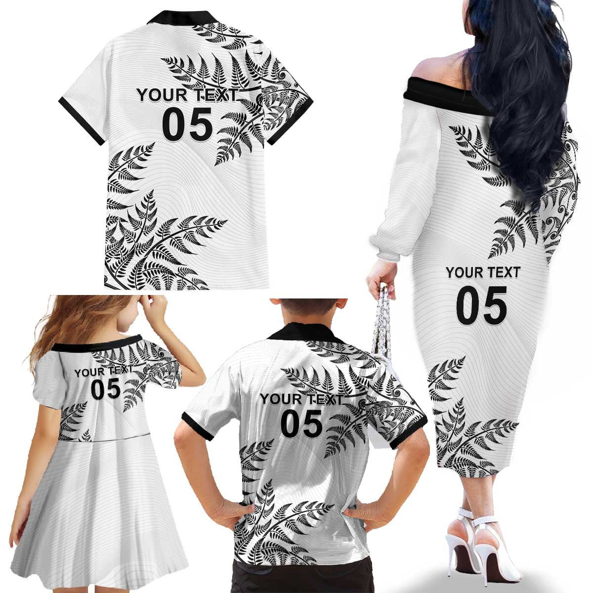 Custom New Zealand Football Family Matching Off The Shoulder Long Sleeve Dress and Hawaiian Shirt Aotearoa Pride - Polynesian Pride