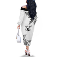 Custom New Zealand Football Family Matching Off The Shoulder Long Sleeve Dress and Hawaiian Shirt Aotearoa Pride - Polynesian Pride