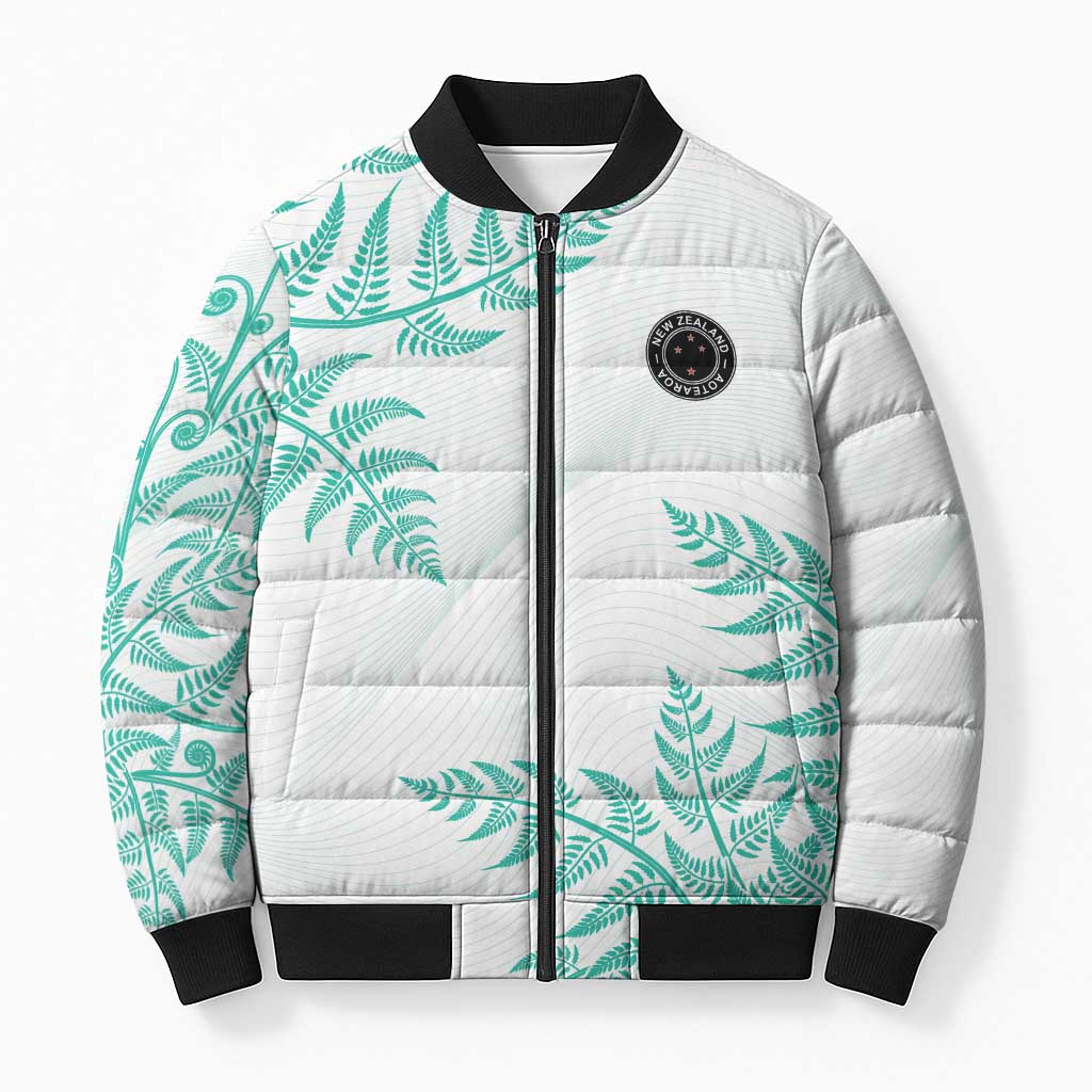 Custom New Zealand Football Bomber Puffer Jacket Aotearoa Pride Aqua Version - Polynesian Pride
