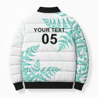 Custom New Zealand Football Bomber Puffer Jacket Aotearoa Pride Aqua Version - Polynesian Pride