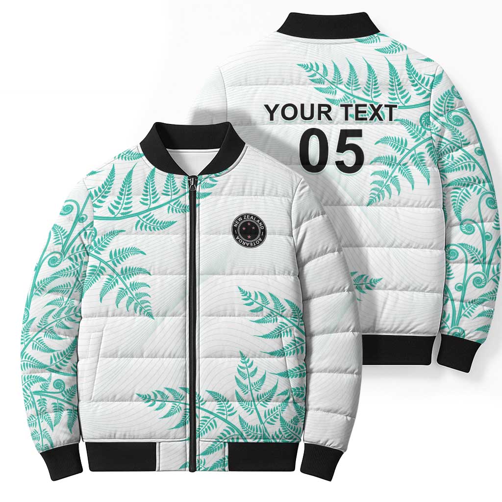 Custom New Zealand Football Bomber Puffer Jacket Aotearoa Pride Aqua Version - Polynesian Pride