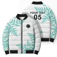 Custom New Zealand Football Bomber Puffer Jacket Aotearoa Pride Aqua Version - Polynesian Pride