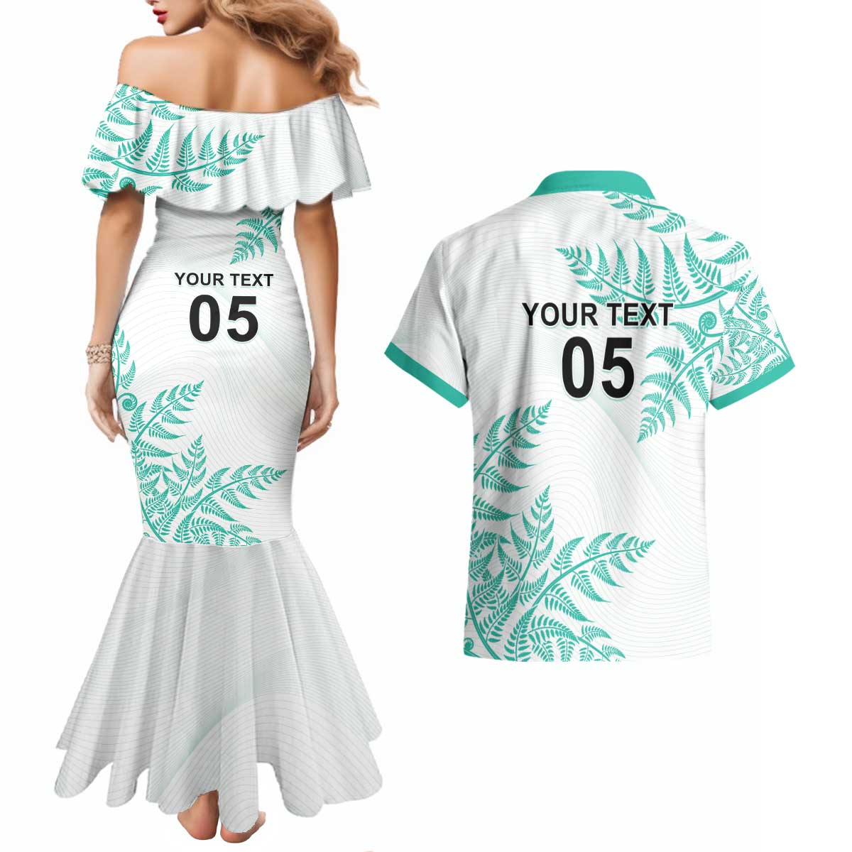 Custom New Zealand Football Couples Matching Mermaid Dress and Hawaiian Shirt Aotearoa Pride Aqua Version - Polynesian Pride