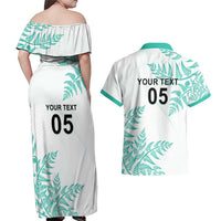 Custom New Zealand Football Couples Matching Off Shoulder Maxi Dress and Hawaiian Shirt Aotearoa Pride Aqua Version - Polynesian Pride