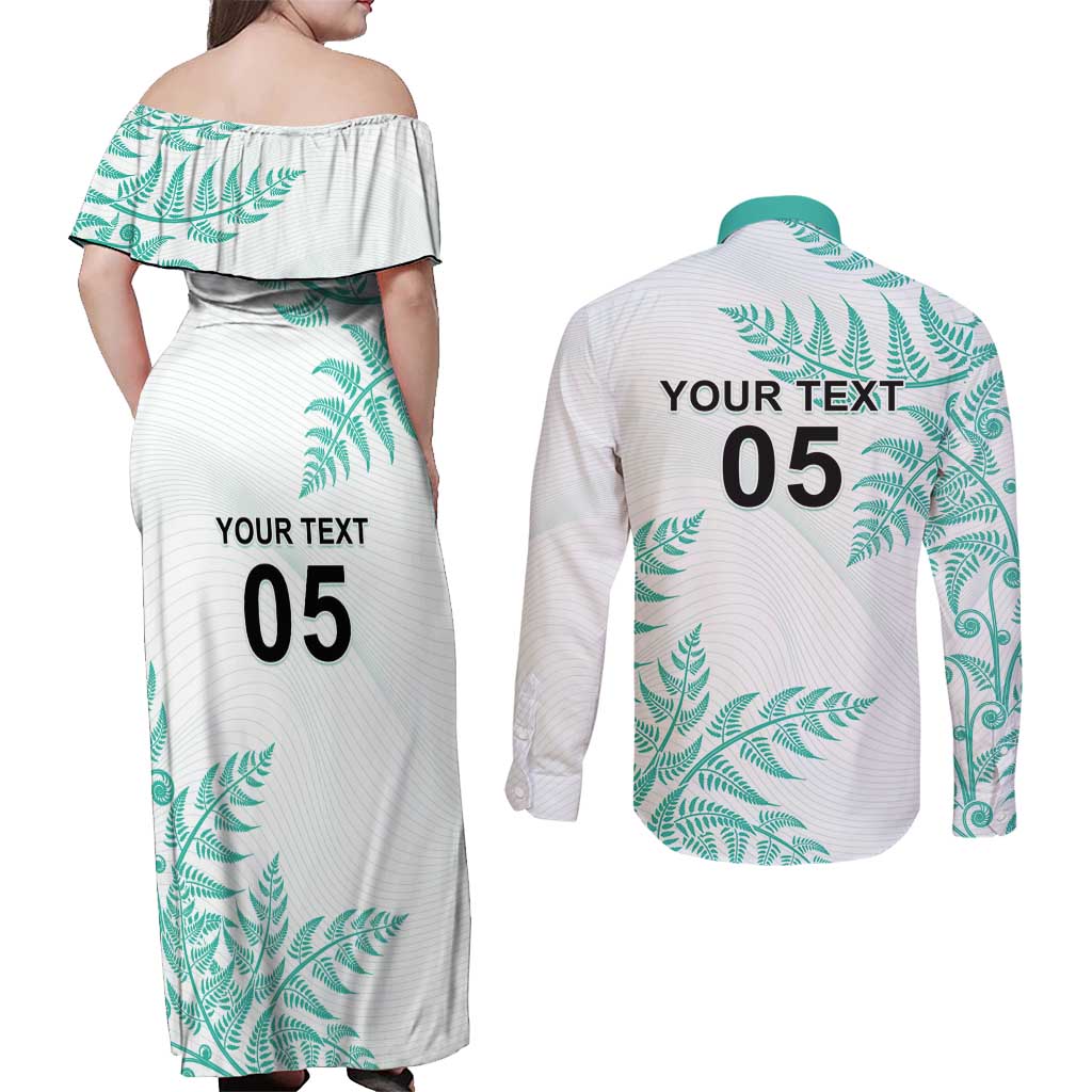 Custom New Zealand Football Couples Matching Off Shoulder Maxi Dress and Long Sleeve Button Shirt Aotearoa Pride Aqua Version - Polynesian Pride