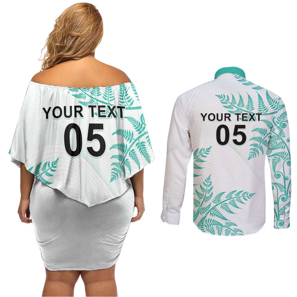 Custom New Zealand Football Couples Matching Off Shoulder Short Dress and Long Sleeve Button Shirt Aotearoa Pride Aqua Version - Polynesian Pride
