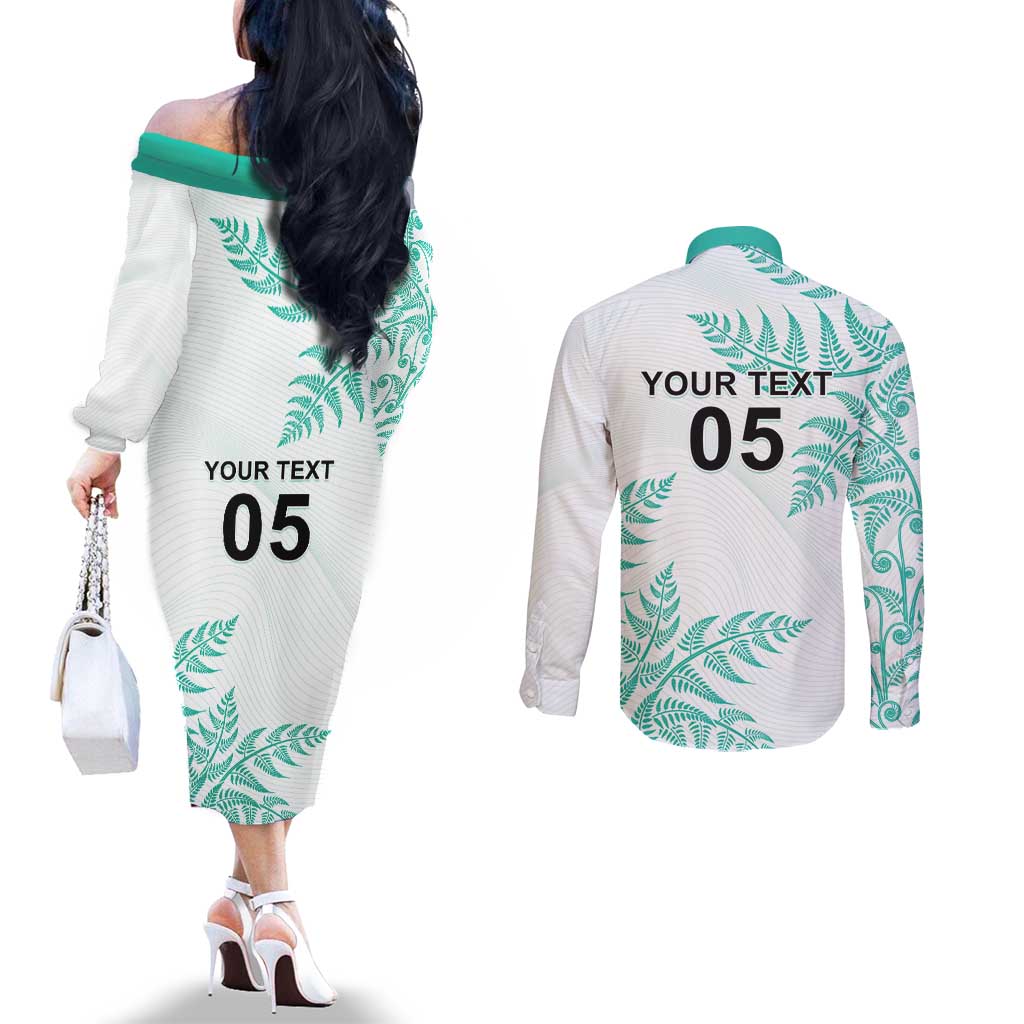 Custom New Zealand Football Couples Matching Off The Shoulder Long Sleeve Dress and Long Sleeve Button Shirt Aotearoa Pride Aqua Version - Polynesian Pride