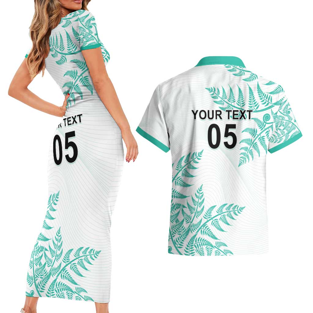 Custom New Zealand Football Couples Matching Short Sleeve Bodycon Dress and Hawaiian Shirt Aotearoa Pride Aqua Version - Polynesian Pride