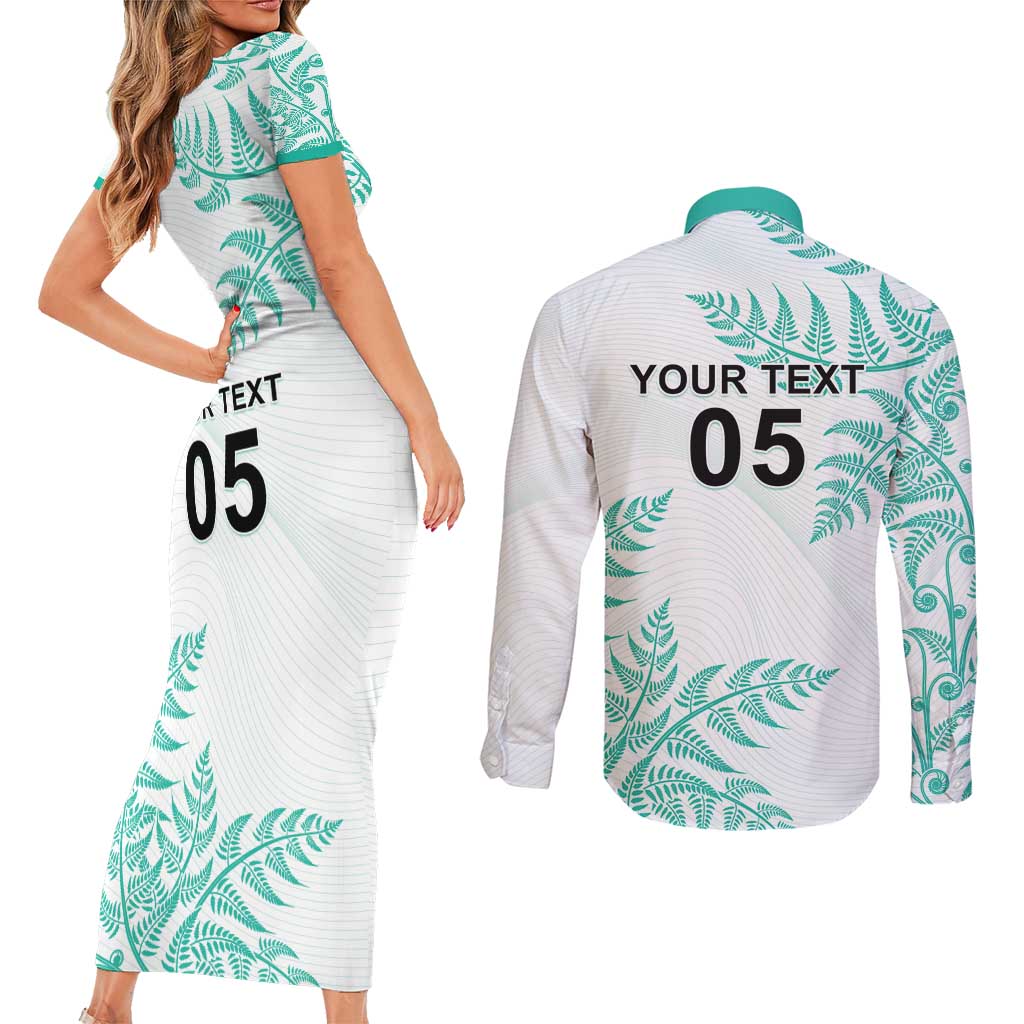 Custom New Zealand Football Couples Matching Short Sleeve Bodycon Dress and Long Sleeve Button Shirt Aotearoa Pride Aqua Version - Polynesian Pride
