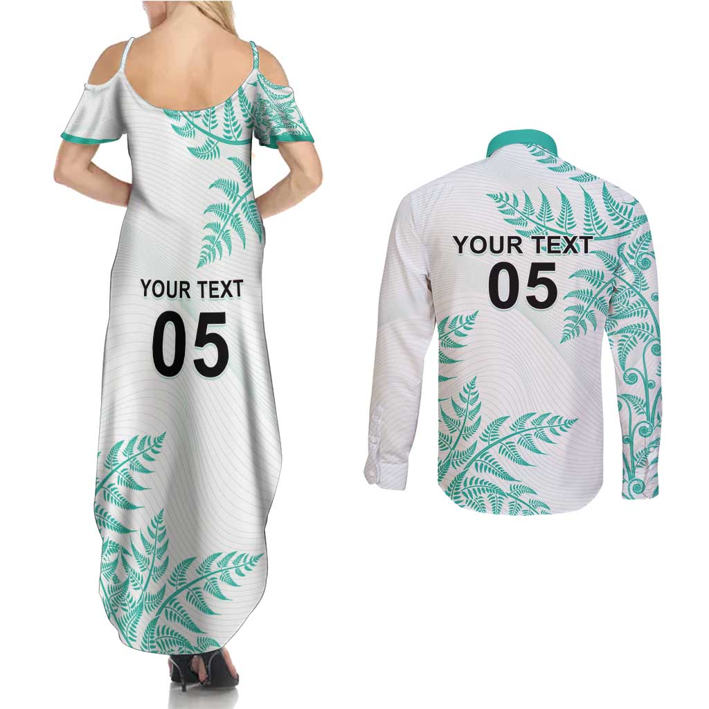 Custom New Zealand Football Couples Matching Summer Maxi Dress and Long Sleeve Button Shirt Aotearoa Pride Aqua Version - Polynesian Pride