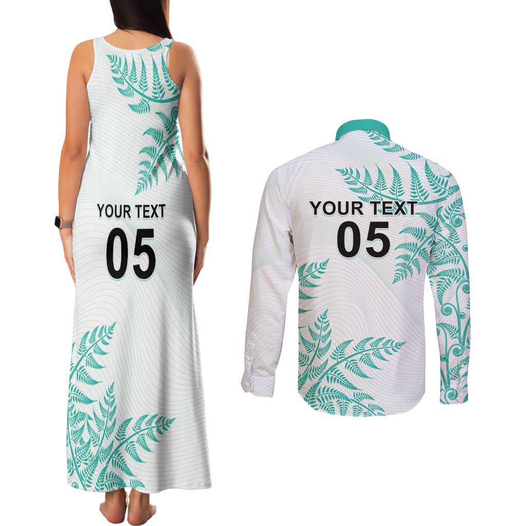 Custom New Zealand Football Couples Matching Tank Maxi Dress and Long Sleeve Button Shirt Aotearoa Pride Aqua Version - Polynesian Pride