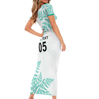 Custom New Zealand Football Family Matching Short Sleeve Bodycon Dress and Hawaiian Shirt Aotearoa Pride Aqua Version - Polynesian Pride