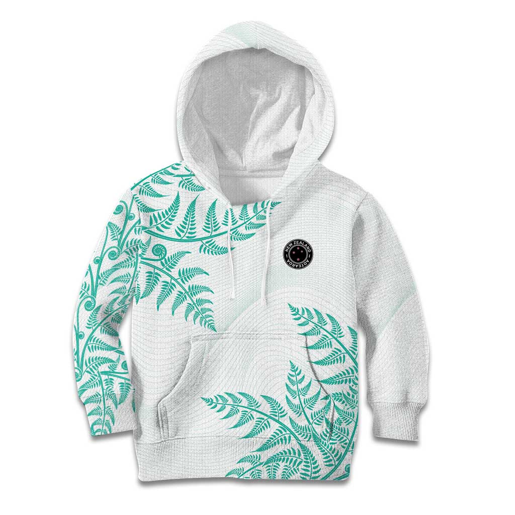 Custom New Zealand Football Kid Hoodie Aotearoa Pride Aqua Version - Polynesian Pride