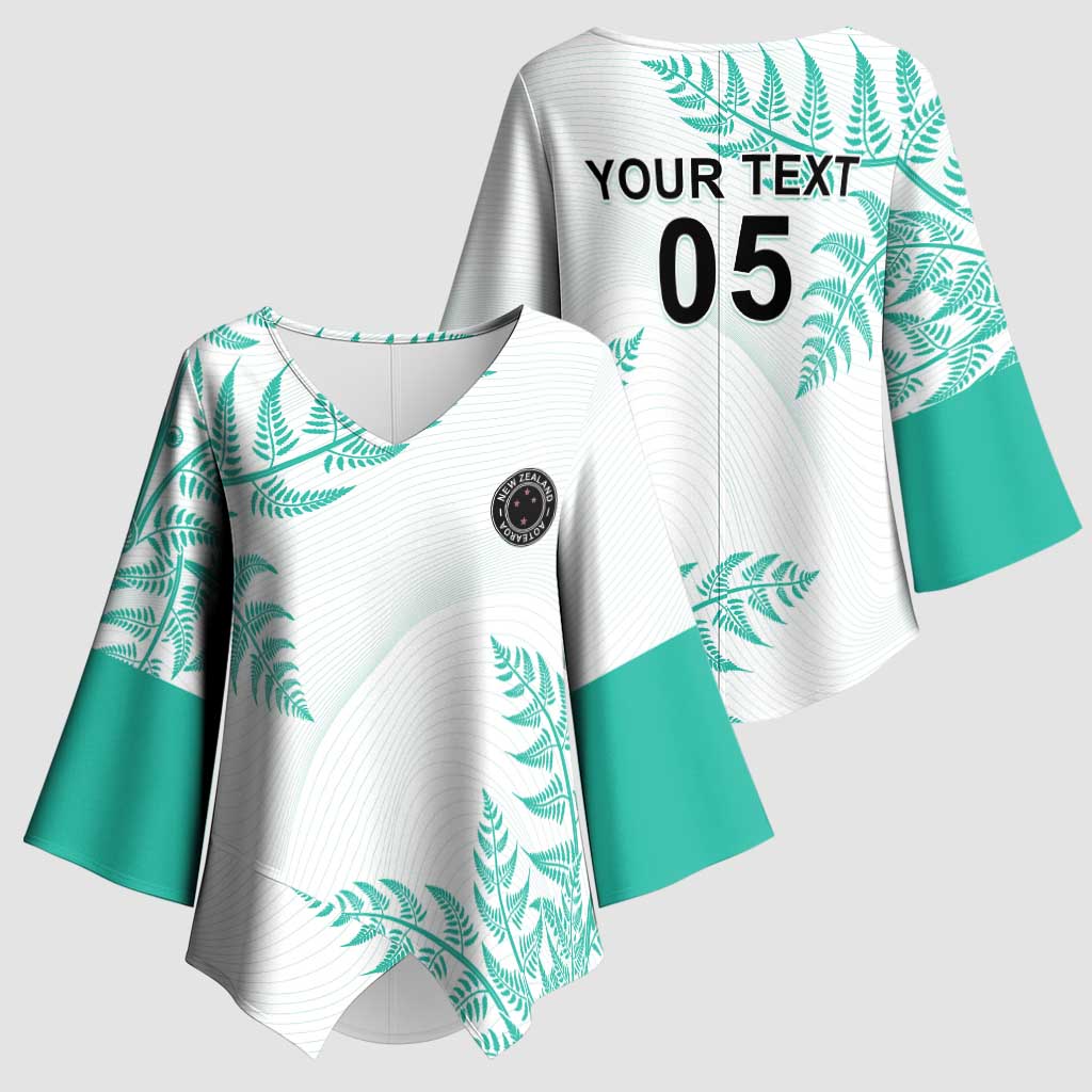 Custom New Zealand Football Kimono Sleeve Blouse Aotearoa Pride Aqua Version - Polynesian Pride