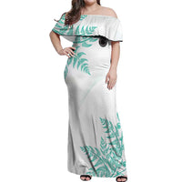 Custom New Zealand Football Off Shoulder Maxi Dress Aotearoa Pride Aqua Version - Polynesian Pride