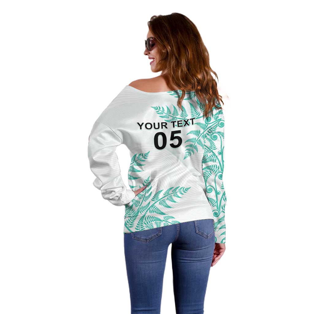 Custom New Zealand Football Off Shoulder Sweater Aotearoa Pride Aqua Version - Polynesian Pride