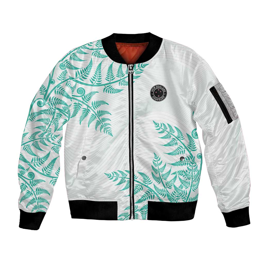 Custom New Zealand Football Sleeve Zip Bomber Jacket Aotearoa Pride Aqua Version - Polynesian Pride