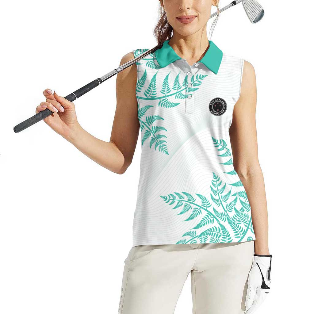 Custom New Zealand Football Women Sleeveless Polo Shirt Aotearoa Pride Aqua Version - Polynesian Pride
