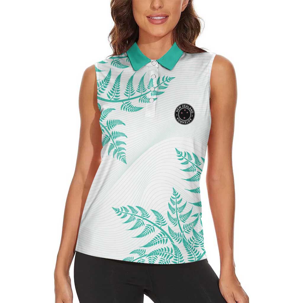 Custom New Zealand Football Women Sleeveless Polo Shirt Aotearoa Pride Aqua Version - Polynesian Pride