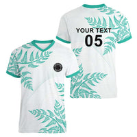 Custom New Zealand Football Women V-Neck T-Shirt Aotearoa Pride Aqua Version - Polynesian Pride