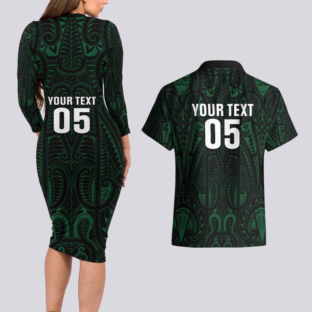 Custom New Zealand Fishing Couples Matching Long Sleeve Bodycon Dress and Hawaiian Shirt Maori Tribal Pattern - Polynesian Pride