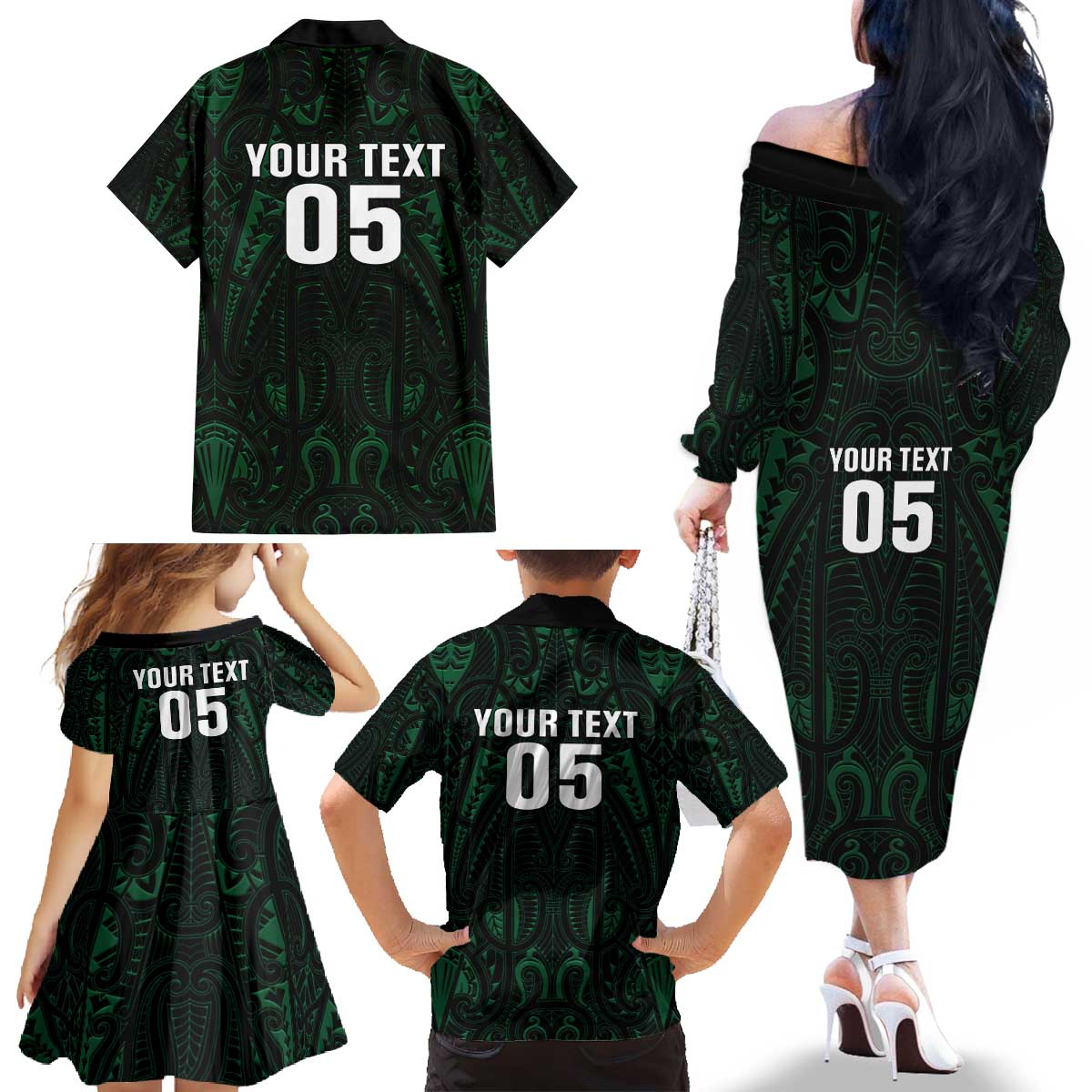 Custom New Zealand Fishing Family Matching Off The Shoulder Long Sleeve Dress and Hawaiian Shirt Maori Tribal Pattern - Polynesian Pride