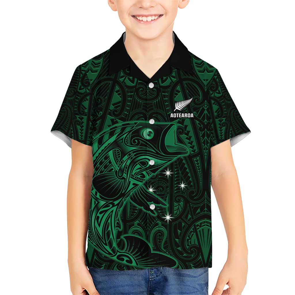Custom New Zealand Fishing Kid Hawaiian Shirt Maori Tribal Pattern - Polynesian Pride