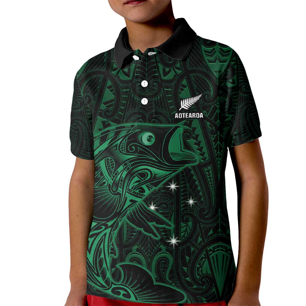 Custom New Zealand Fishing Kid Polo Shirt Maori Tribal Pattern - Polynesian Pride