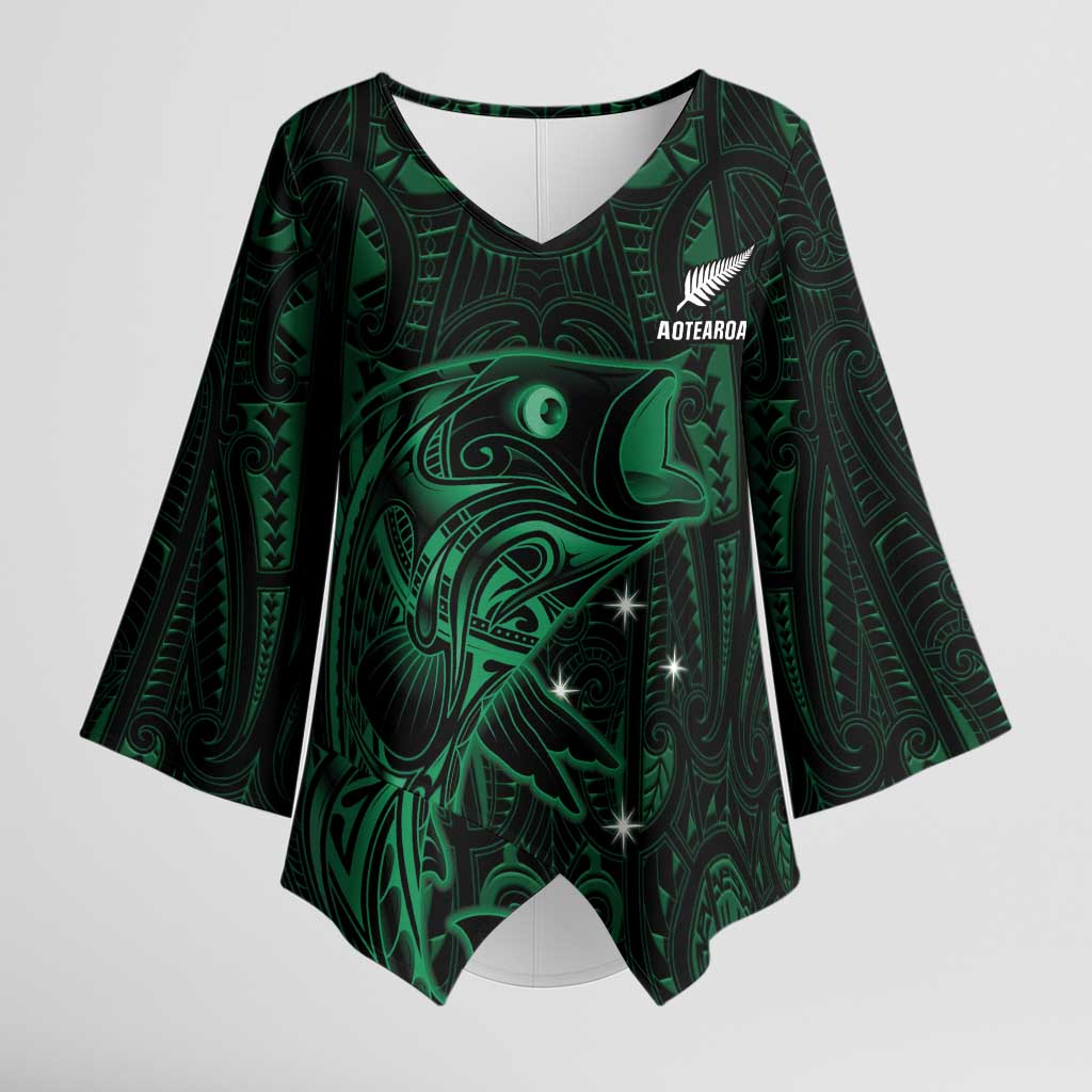 Custom New Zealand Fishing Kimono Sleeve Blouse Maori Tribal Pattern - Polynesian Pride