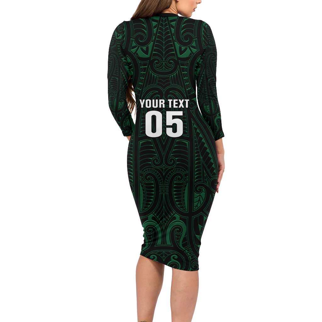 Custom New Zealand Fishing Long Sleeve Bodycon Dress Maori Tribal Pattern - Polynesian Pride