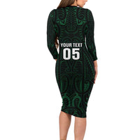 Custom New Zealand Fishing Long Sleeve Bodycon Dress Maori Tribal Pattern - Polynesian Pride