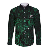 Custom New Zealand Fishing Long Sleeve Button Shirt Maori Tribal Pattern - Polynesian Pride