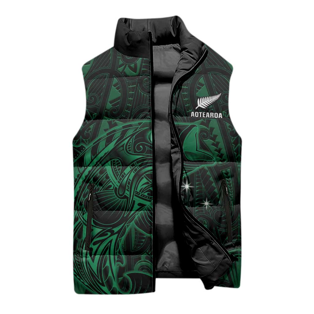 Custom New Zealand Fishing Sleeveless Puffer Jacket Maori Tribal Pattern - Polynesian Pride