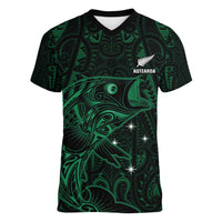 Custom New Zealand Fishing Women V-Neck T-Shirt Maori Tribal Pattern - Polynesian Pride