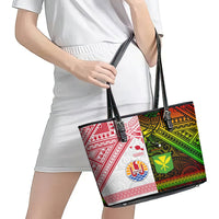 Hawaii And Tahiti Leather Tote Bag Coat Of Arms Polynesian Pattern LT05 - Polynesian Pride