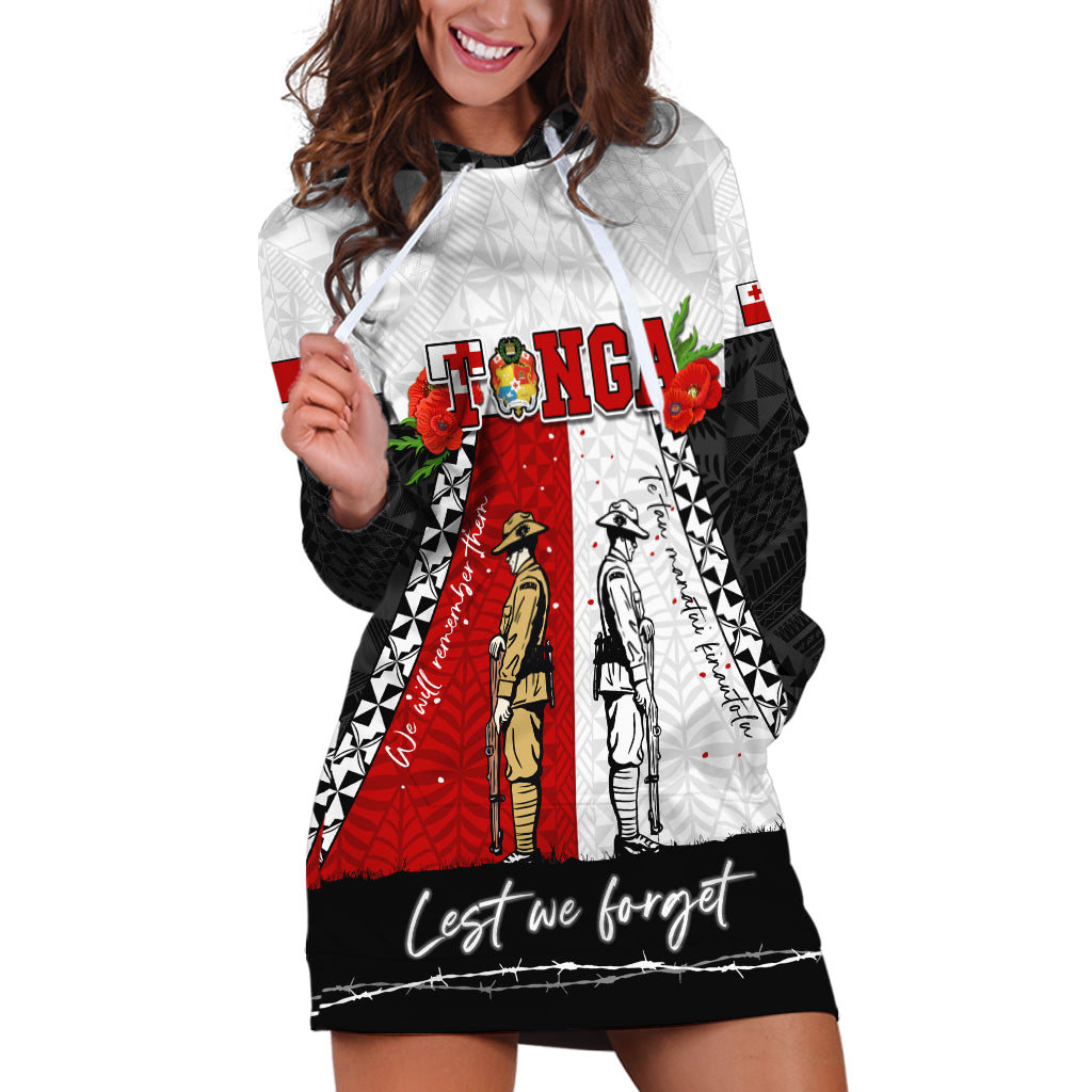 Personalised Tonga ANZAC Day Te Tau Manatui Kinautolu Hoodie Dress Lest We Forget LT05 White - Polynesian Pride