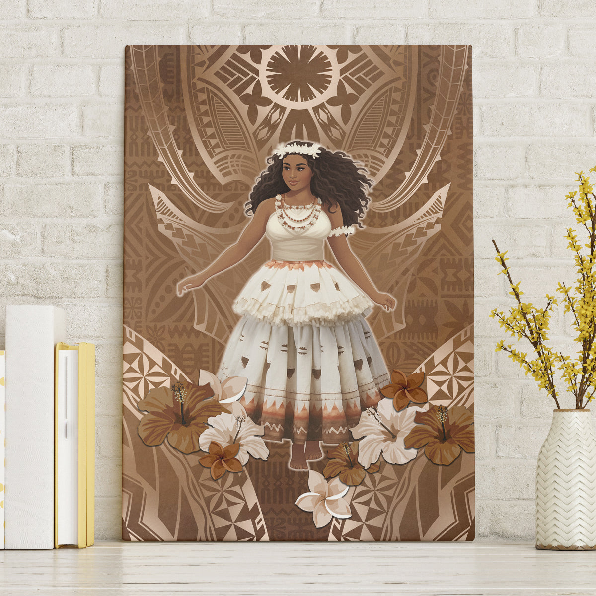 Bula Fiji Women's Day Canvas Wall Art With Fijian Tapa Pattern LT05 Without Frame Brown - Polynesian Pride