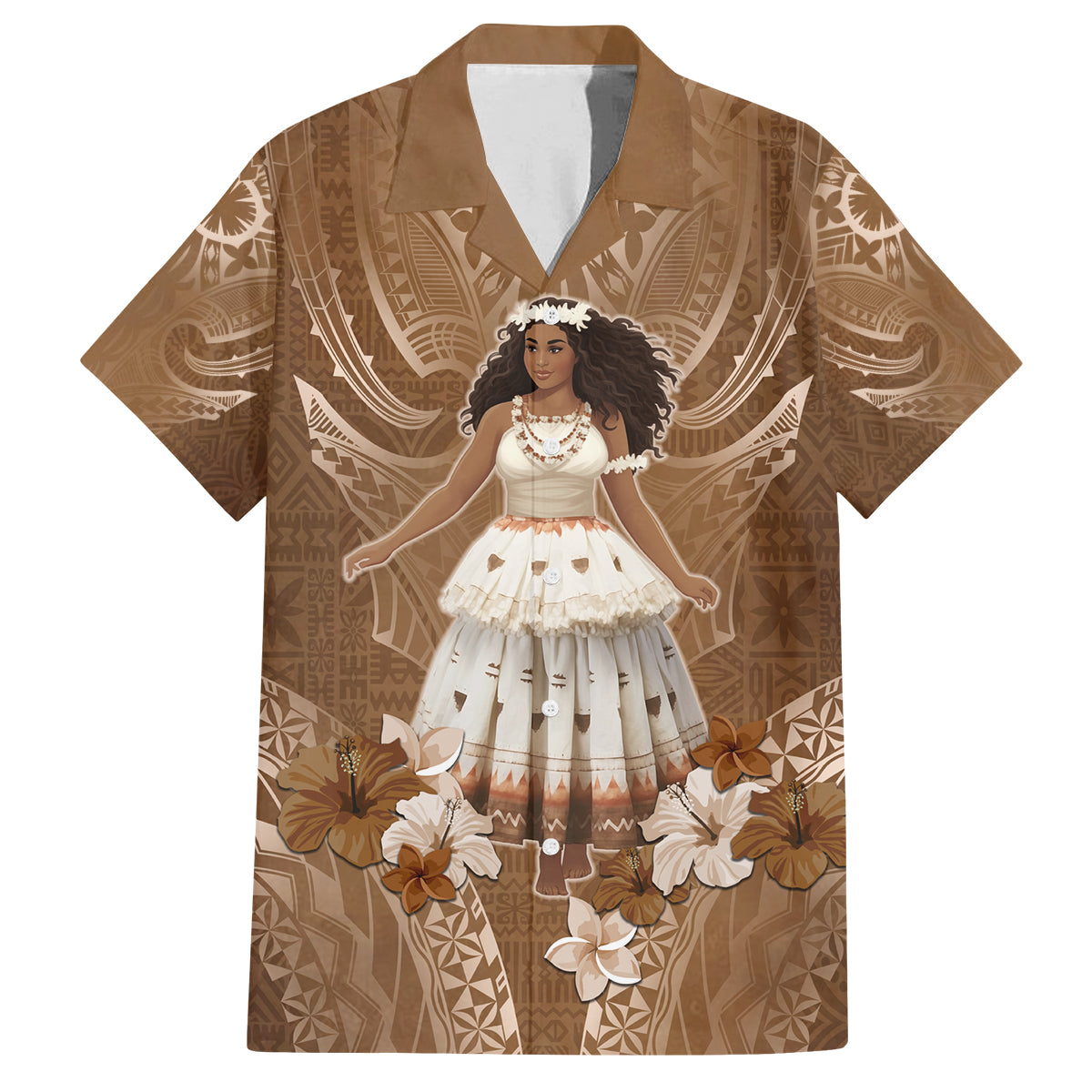 Bula Fiji Women's Day Family Matching Summer Maxi Dress and Hawaiian Shirt With Fijian Tapa Pattern LT05 Dad's Shirt - Short Sleeve Brown - Polynesian Pride