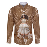 Bula Fiji Women's Day Family Matching Summer Maxi Dress and Hawaiian Shirt With Fijian Tapa Pattern LT05 Dad's Shirt - Long Sleeve Brown - Polynesian Pride