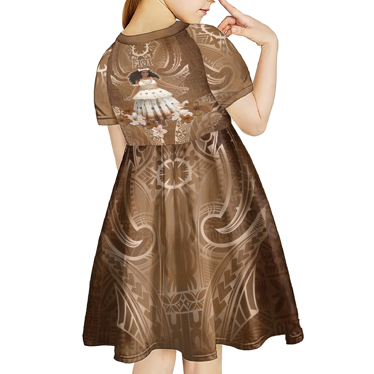Bula Fiji Women's Day Kid Short Sleeve Dress With Fijian Tapa Pattern LT05 - Polynesian Pride