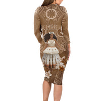 Bula Fiji Women's Day Long Sleeve Bodycon Dress With Fijian Tapa Pattern LT05 - Polynesian Pride