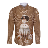 Bula Fiji Women's Day Long Sleeve Button Shirt With Fijian Tapa Pattern LT05 Unisex Brown - Polynesian Pride