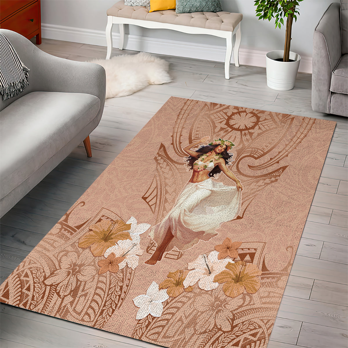 Hawaii Women's Day Area Rug With Polynesian Pattern