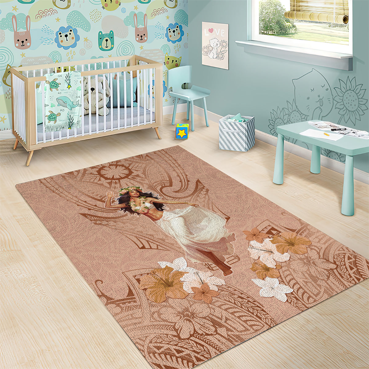 Hawaii Women's Day Area Rug With Polynesian Pattern